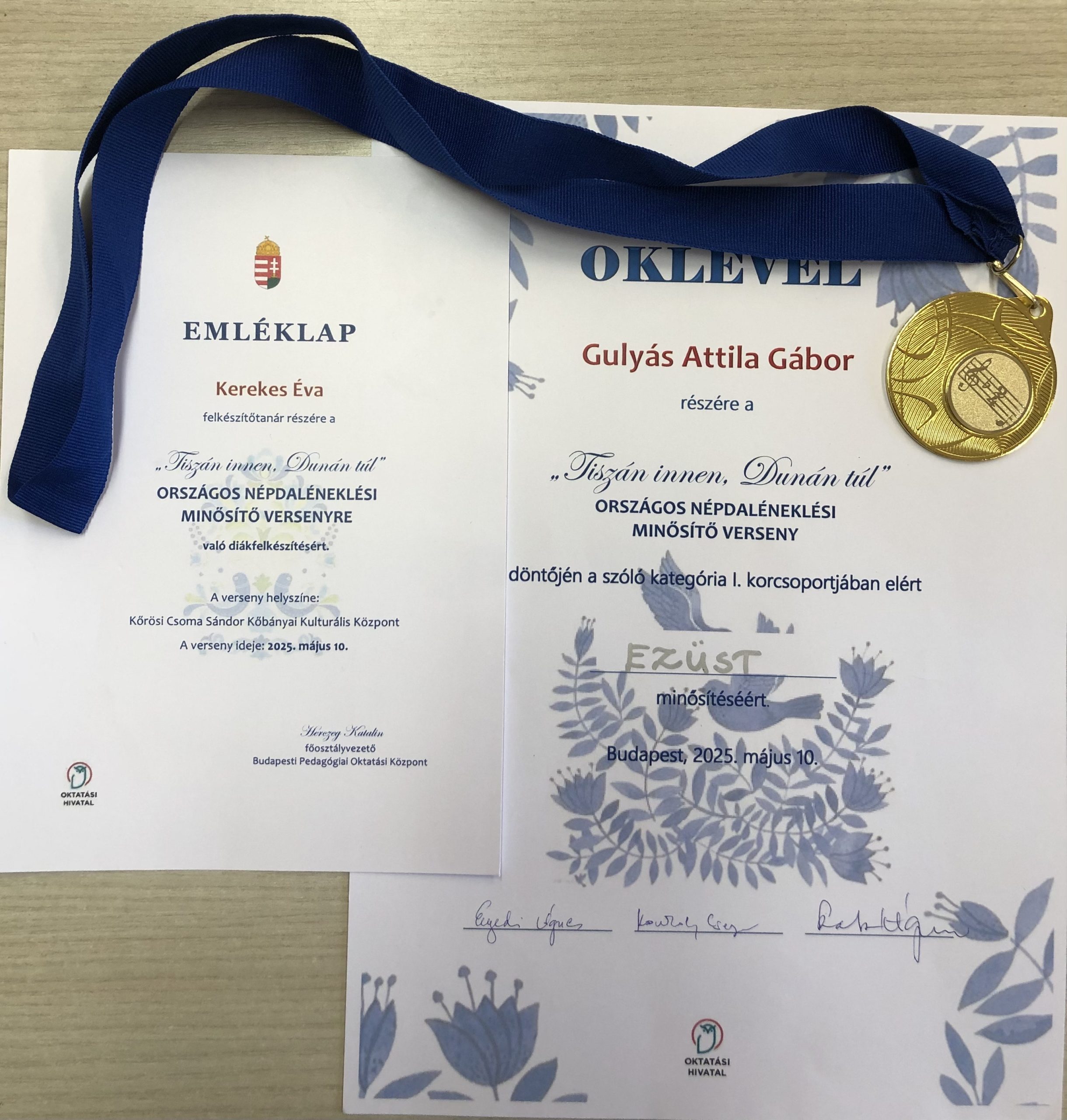 Ezüst minősítés az országos népdaléneklő versenyen